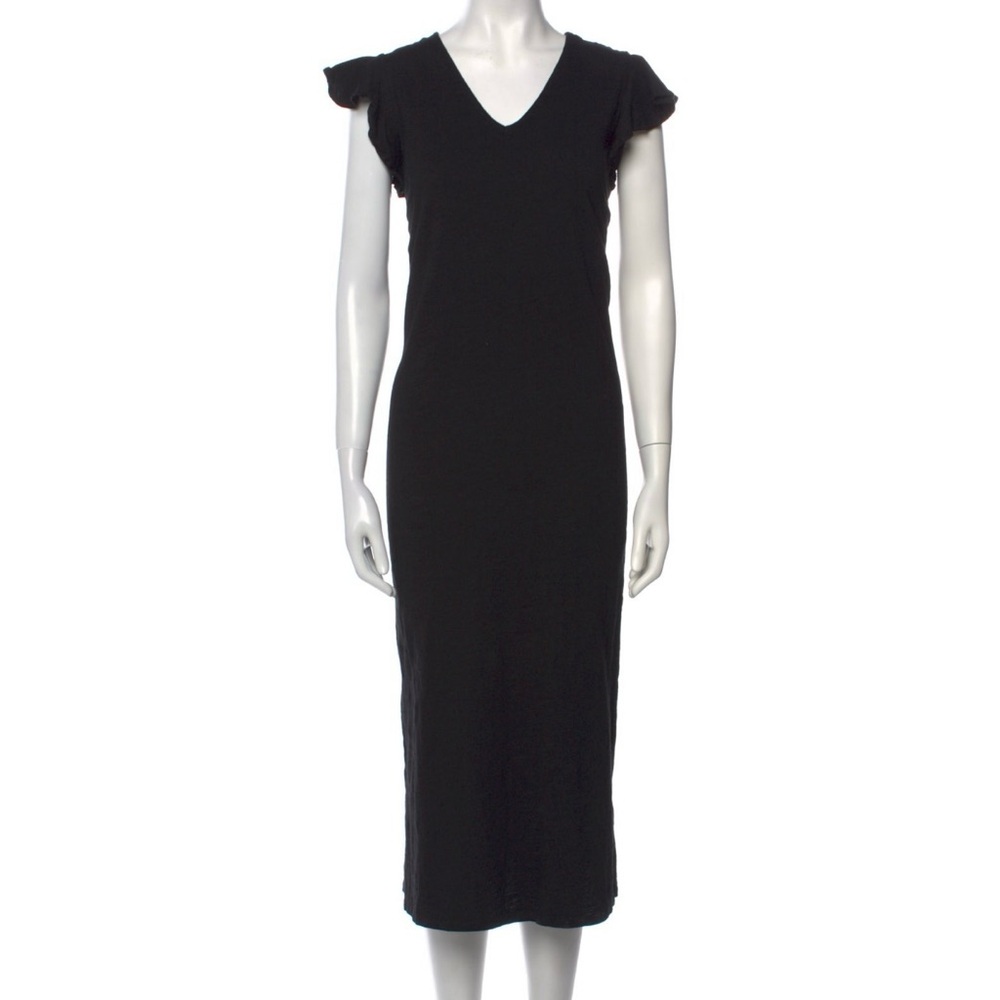 Saks Fifth Avenue Black Cotton V-Neck Long Dress